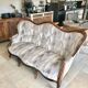 3-seater Louis Philippe Sofa / Solid Walnut & Modern Fabric