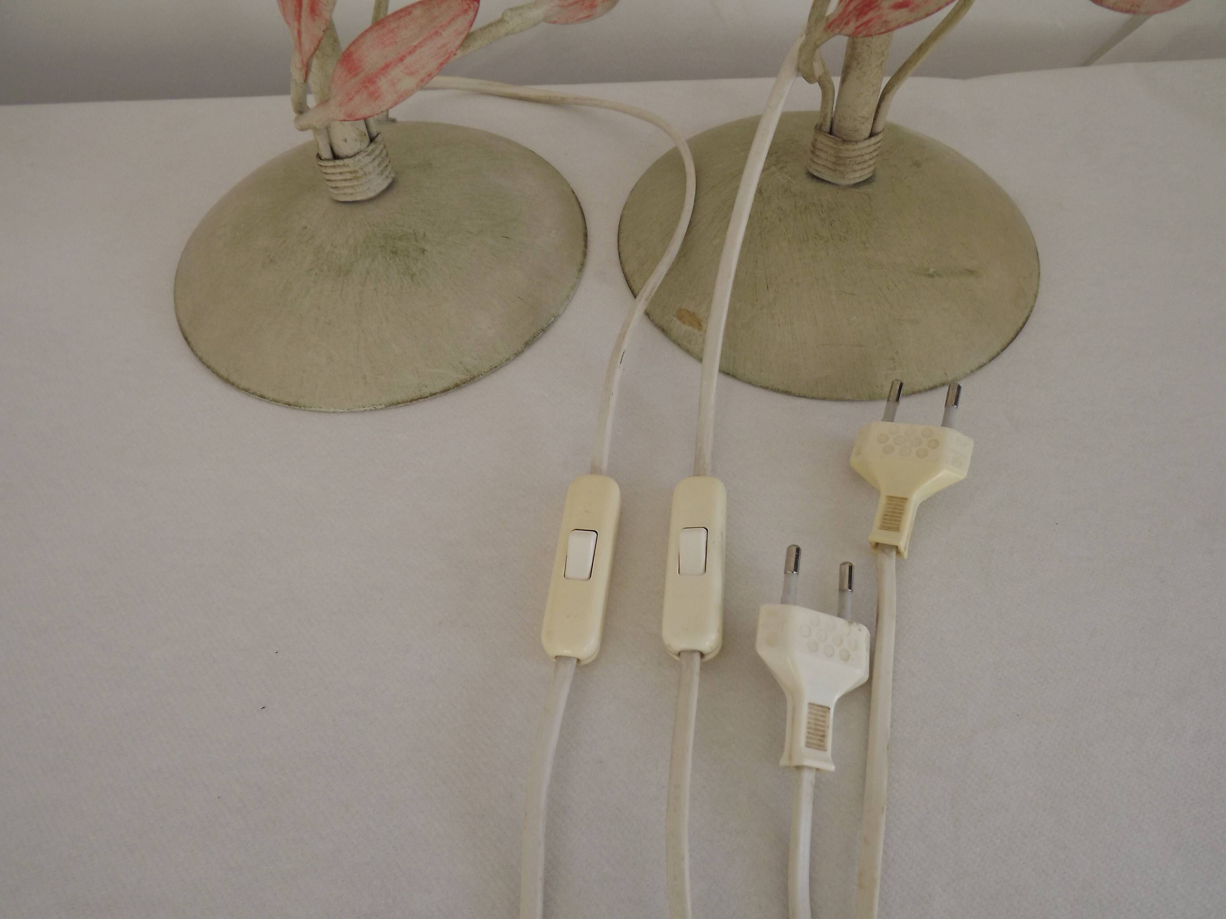 Pair Of French Vintage Metal Table Lamps With Scrolling Leaf Detail