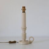 Candlestick lamp, Antique turned wooden base & Striped lampshade