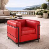 LE CORBUSIER AND PIERRE JEANNERET: "LC2" armchair in red leather