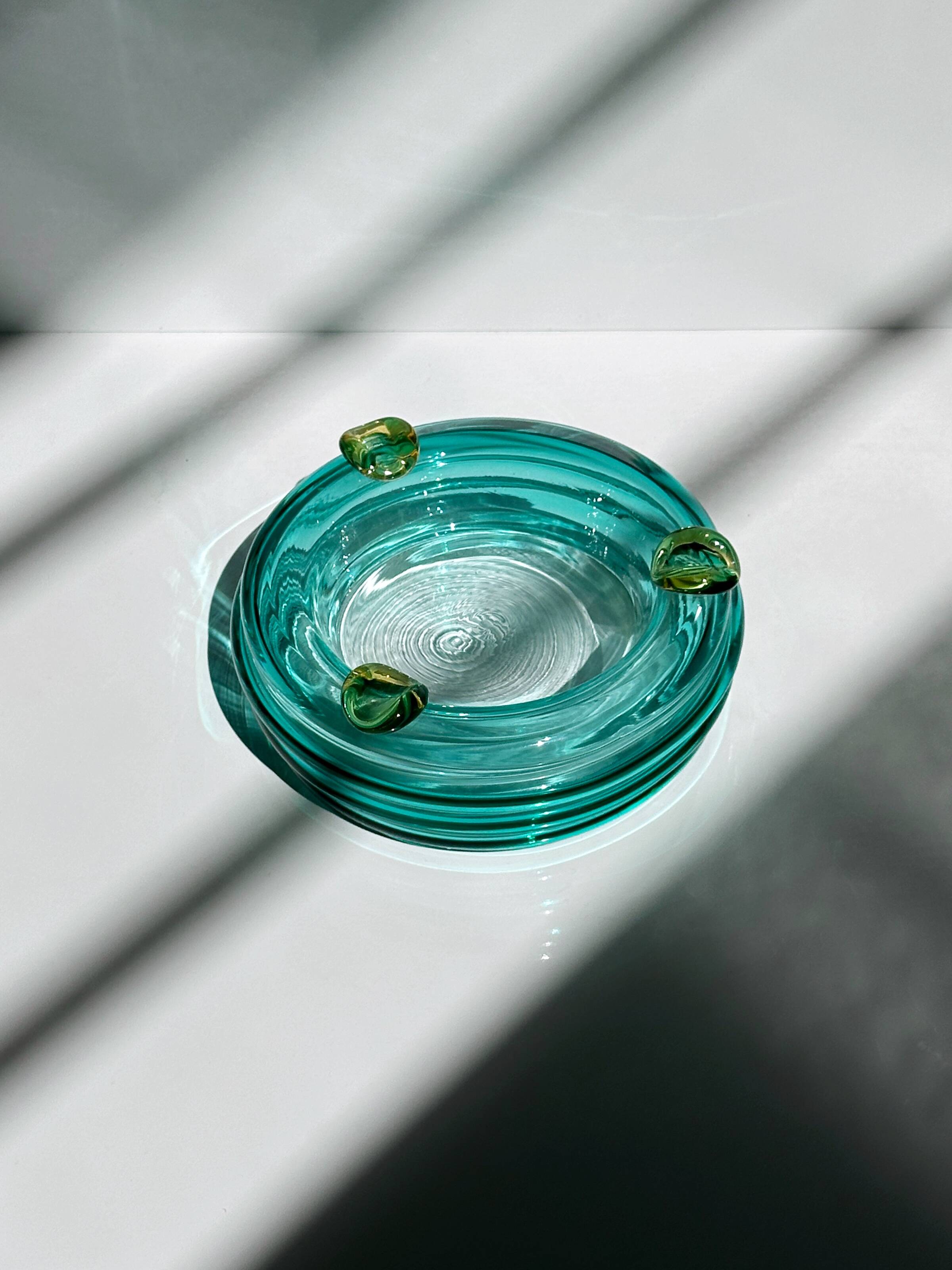 Italian Glass Vide Poche / Ash Tray Turquoise Glas Postmodern