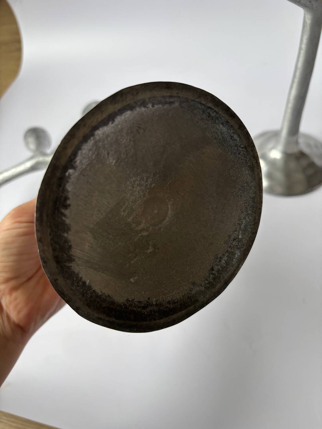 Pair of Italian cast aluminum candlesticks 1970