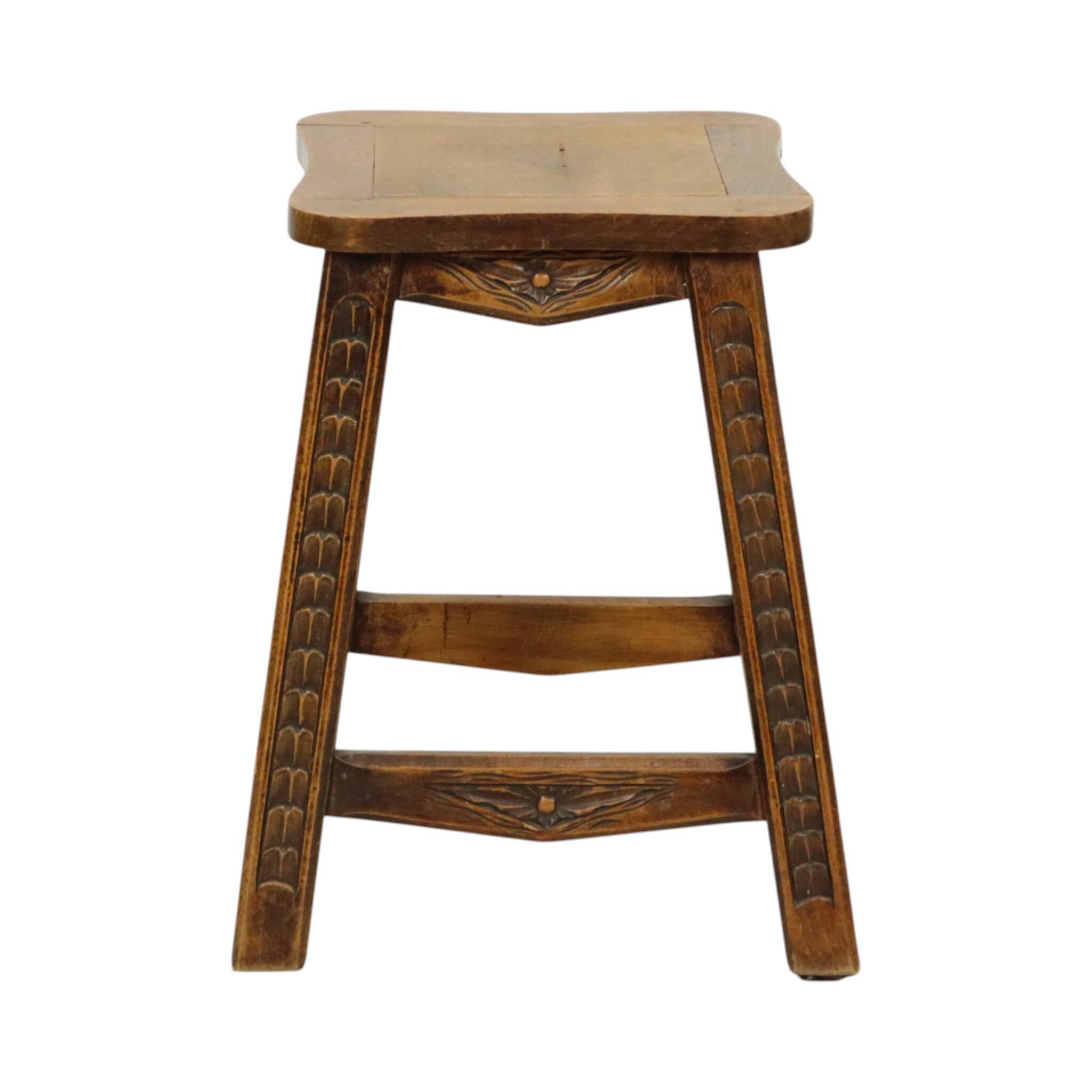 Characterful Solid Wood Vintage Stool Sculpted