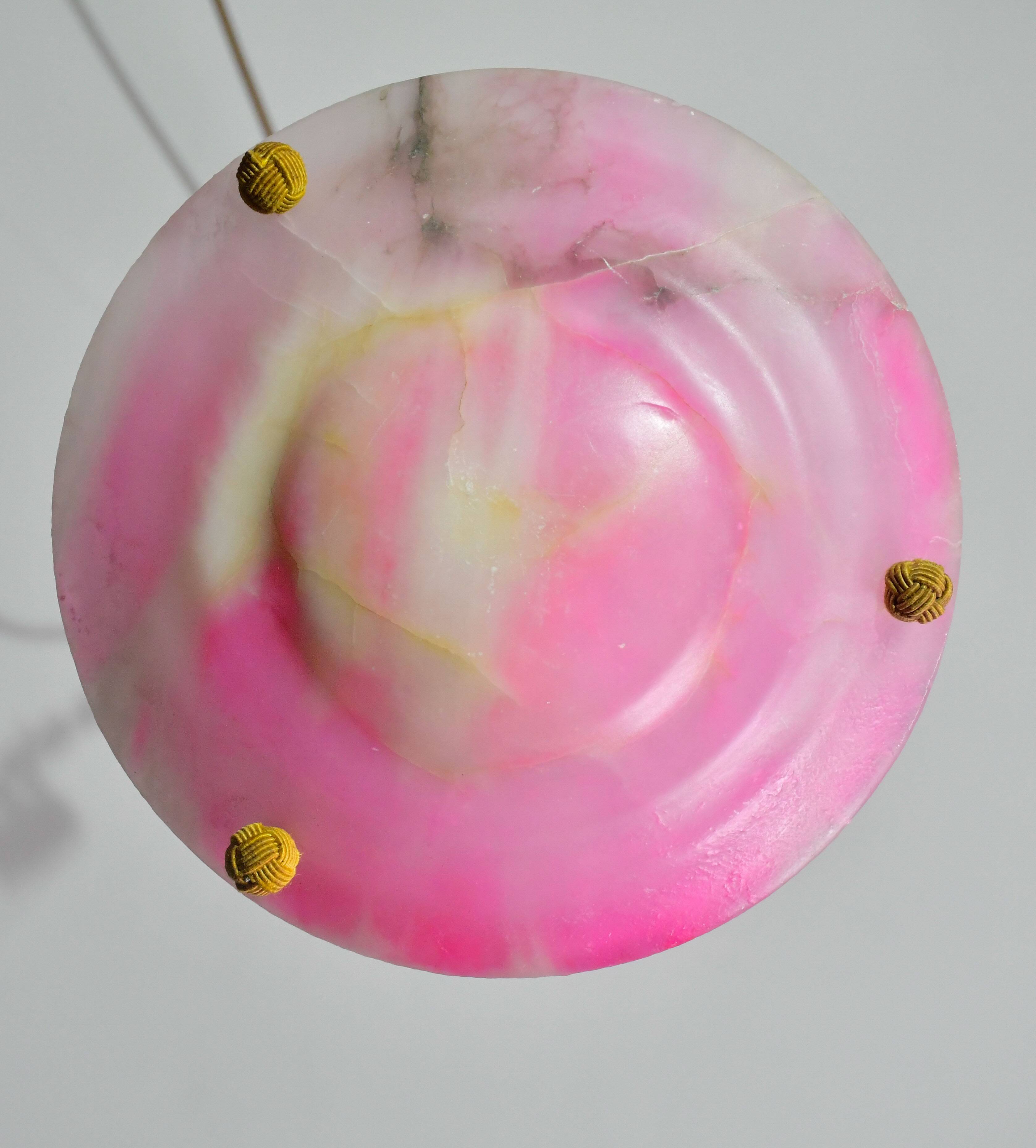 Charming pink Art Deco alabaster pendant, 1940s