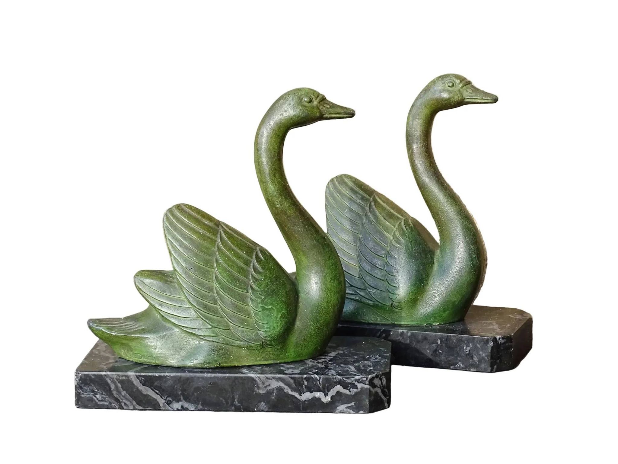 Vintage swan bookends on marble bases