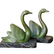 Vintage swan bookends on marble bases