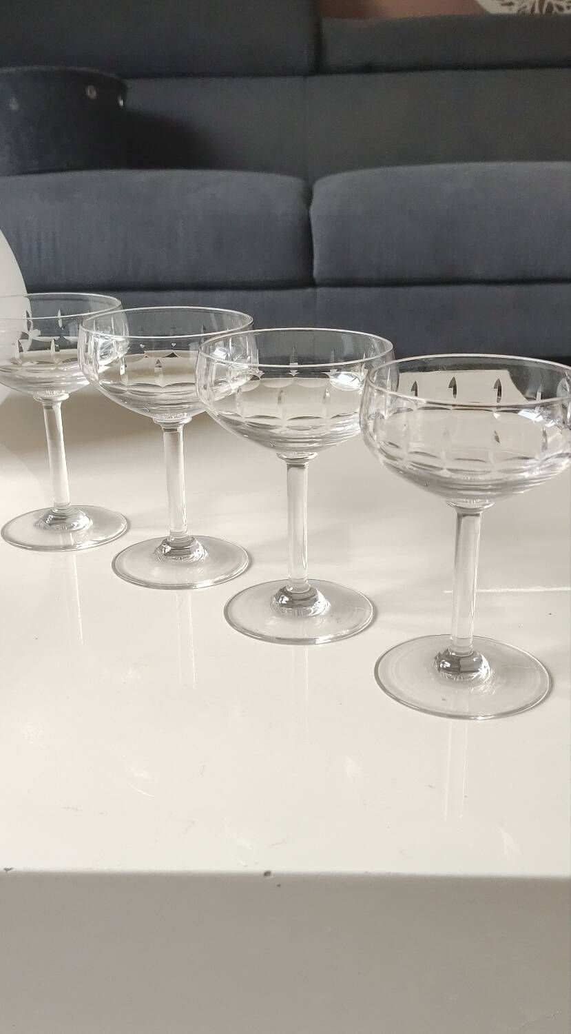 Lot of 4 x Champagne Coupes / Doyen Glassware. Art Deco 1930s.