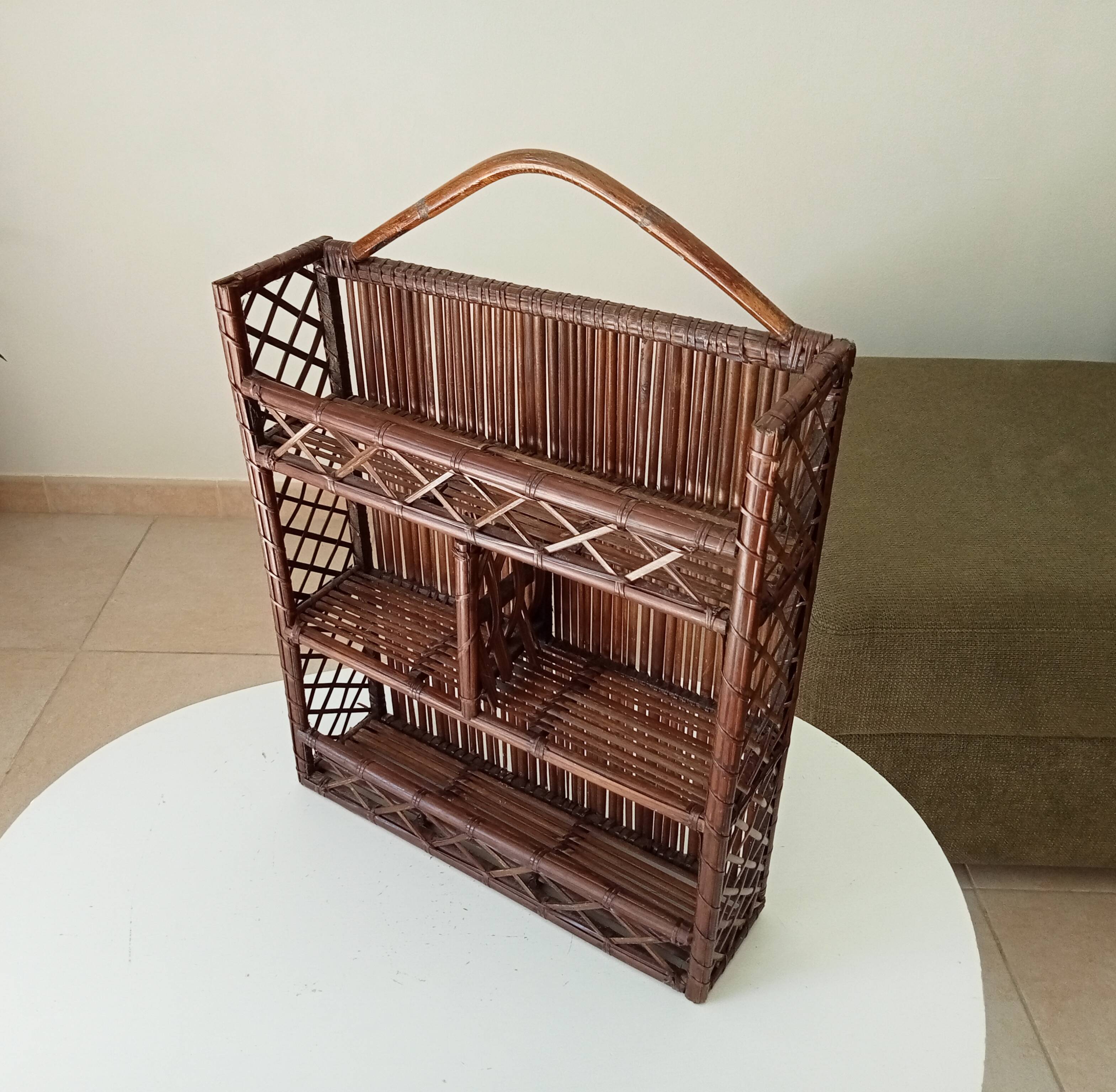 Vintage bamboo and rattan wall shelf from the 70s