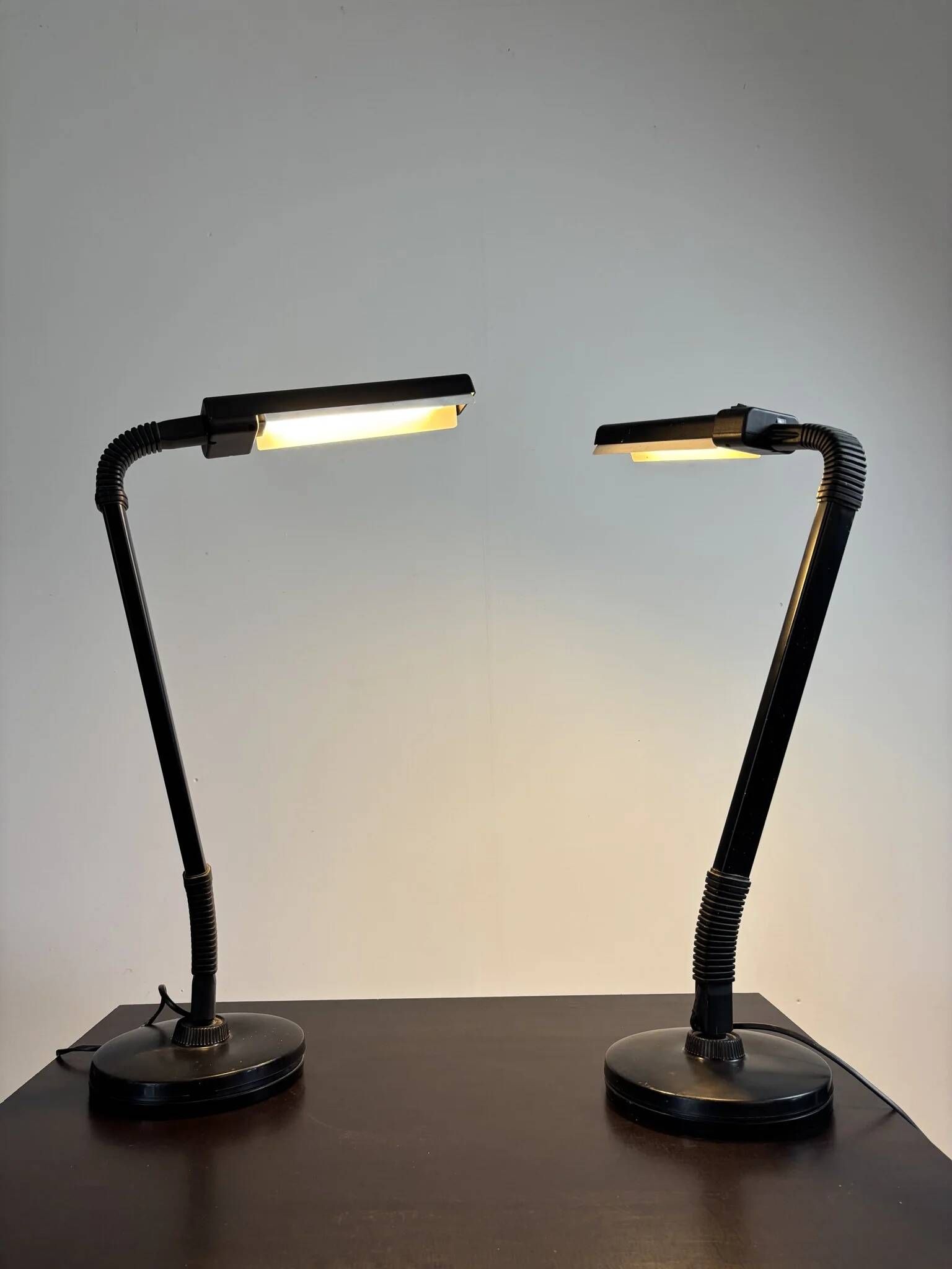 Pair of black articulated desk lamps — Ledu