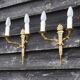 Vintage French Empire Sconces: Gilt Bronze, Salmon Column Double Arm Light