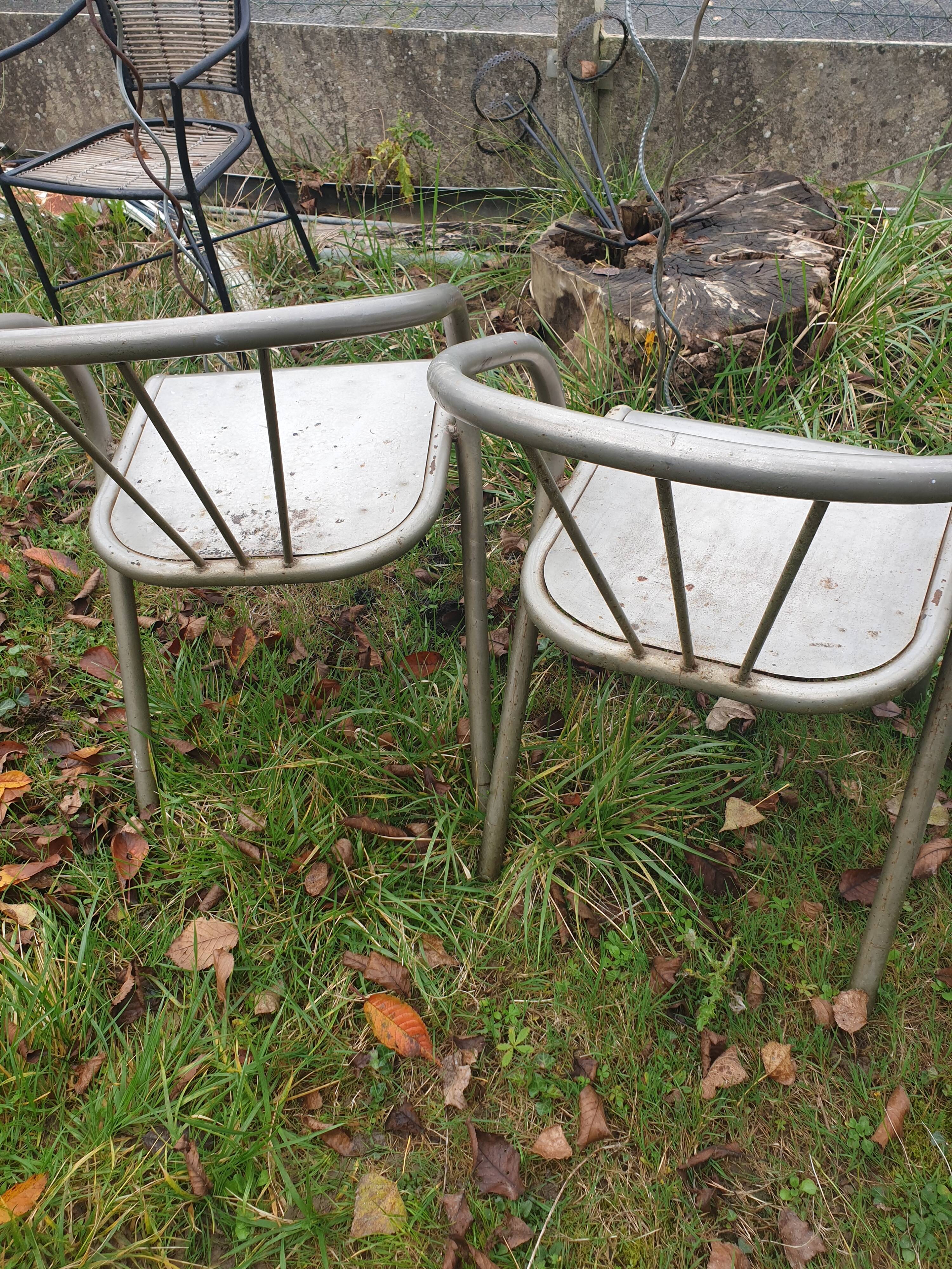 4 seventies welded tubular steel armchairs