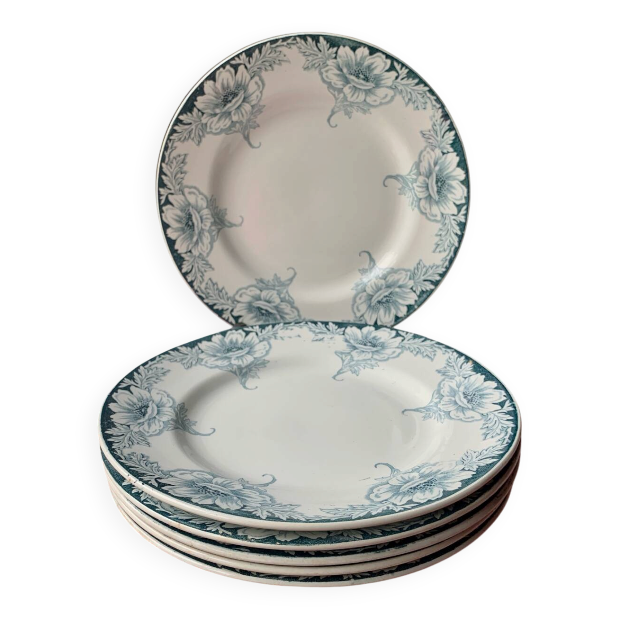 Six assiettes plates terre de fer 1900s St Amand Hamage Suzanne