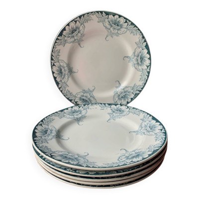 Six assiettes plates terre de fer 1900s St Amand Hamage Suzanne