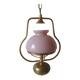 Old chandelier suspension light fixture in golden brass pearl pink opaline lampshade