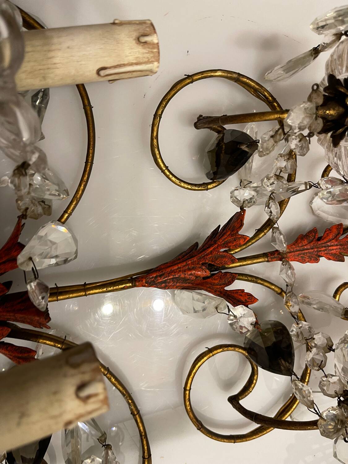 Lot de 2 appliques florentines en cristal Tole des années 1950