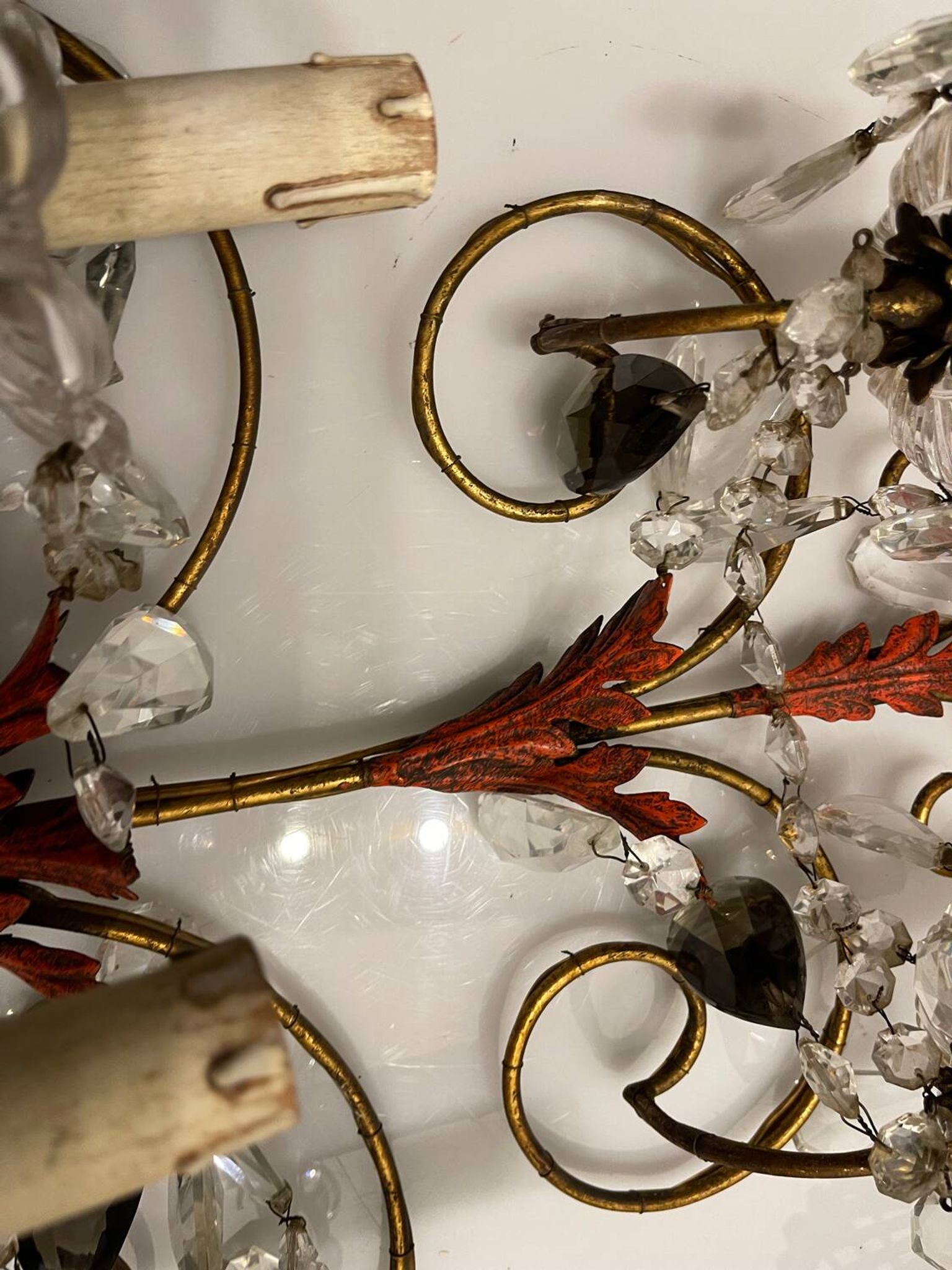 Florentine Tole Crystal Sconces Set of 2 1950’s