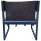 Postmodern lounge chair in black saddle leather and midnight blue wood, 1980.