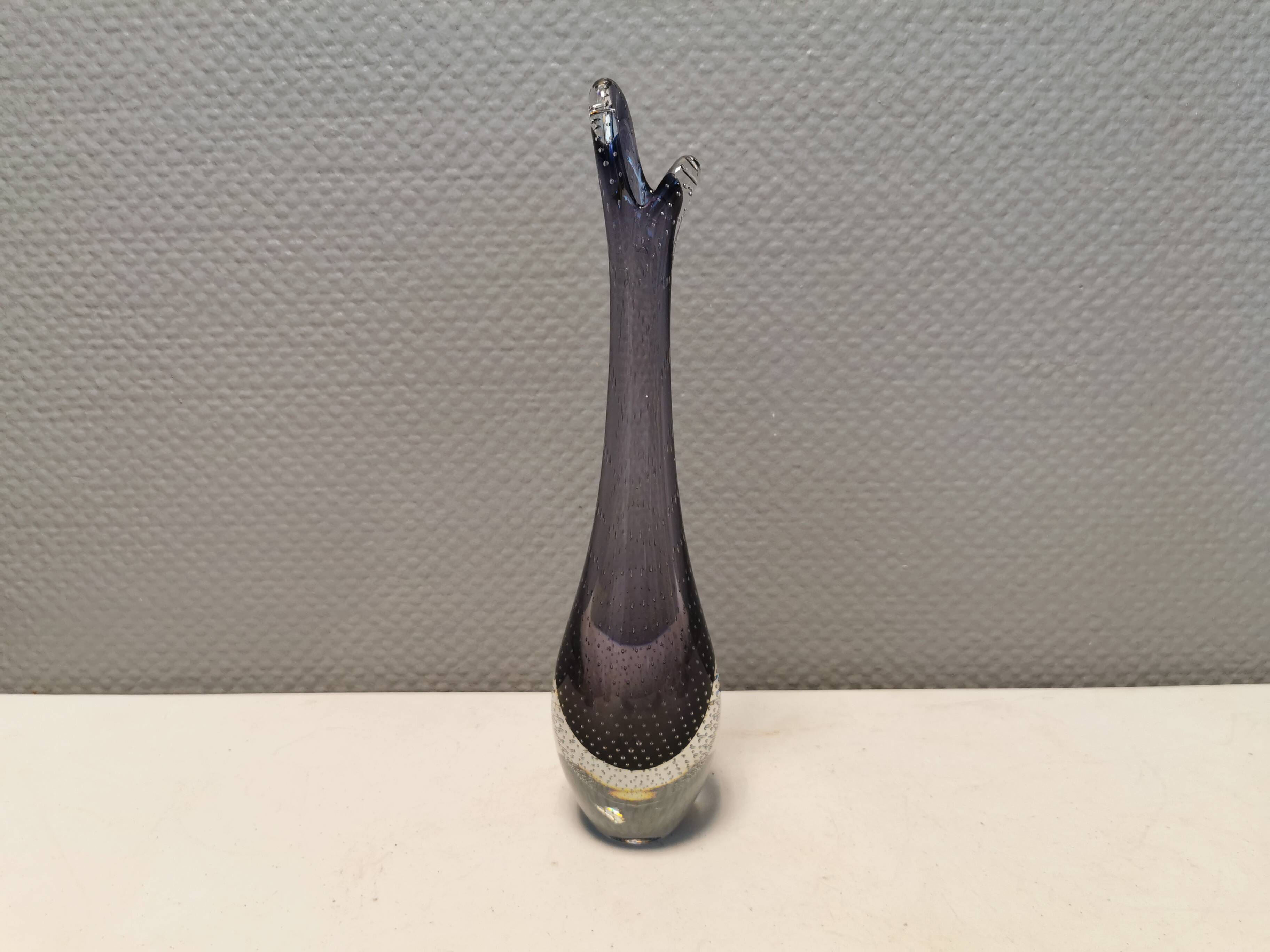 Purple/transperent Beak vase in mouth-blown glass of high quality. Danish design