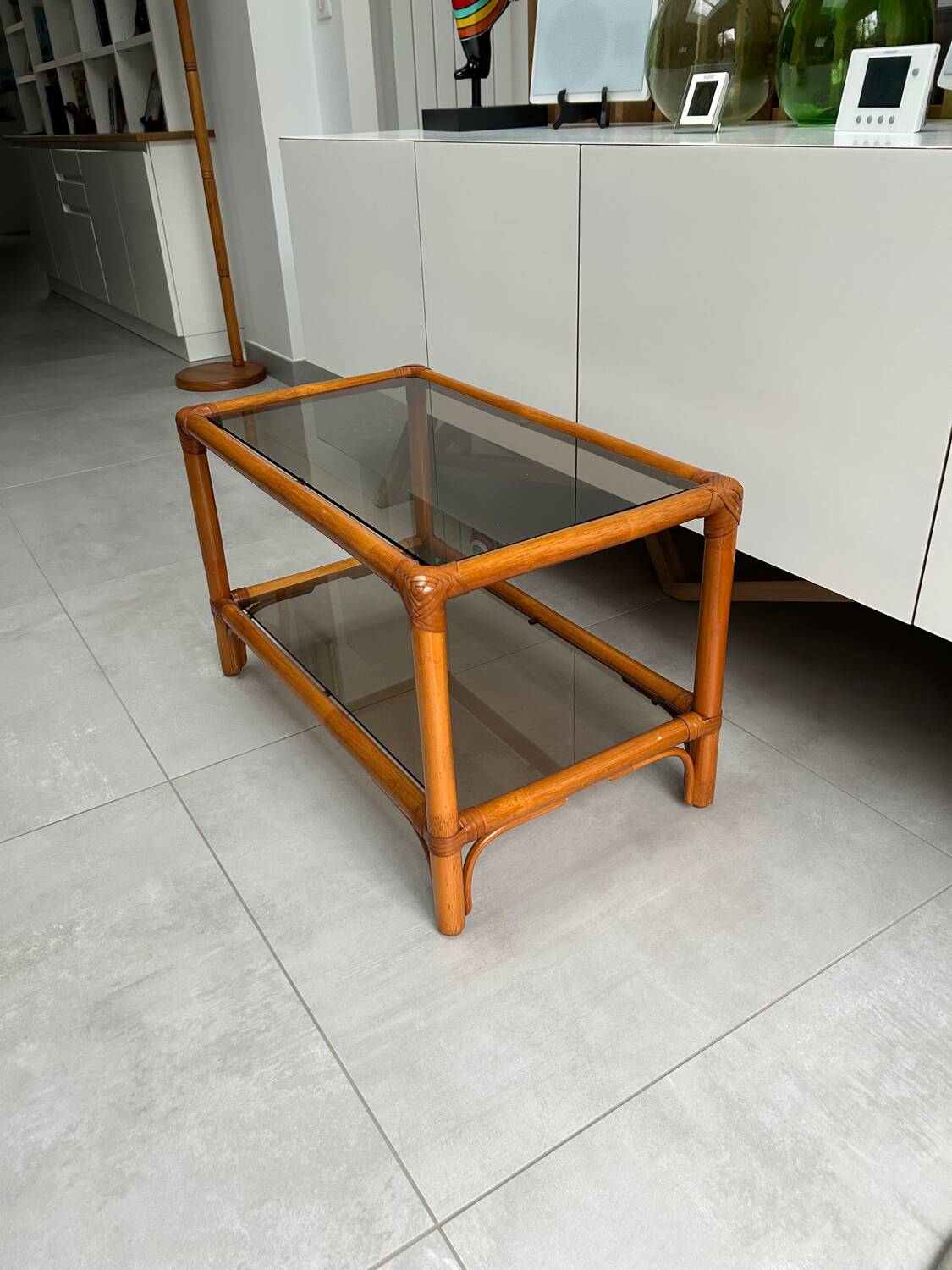 Vintage coffee table in bamboo and rattan