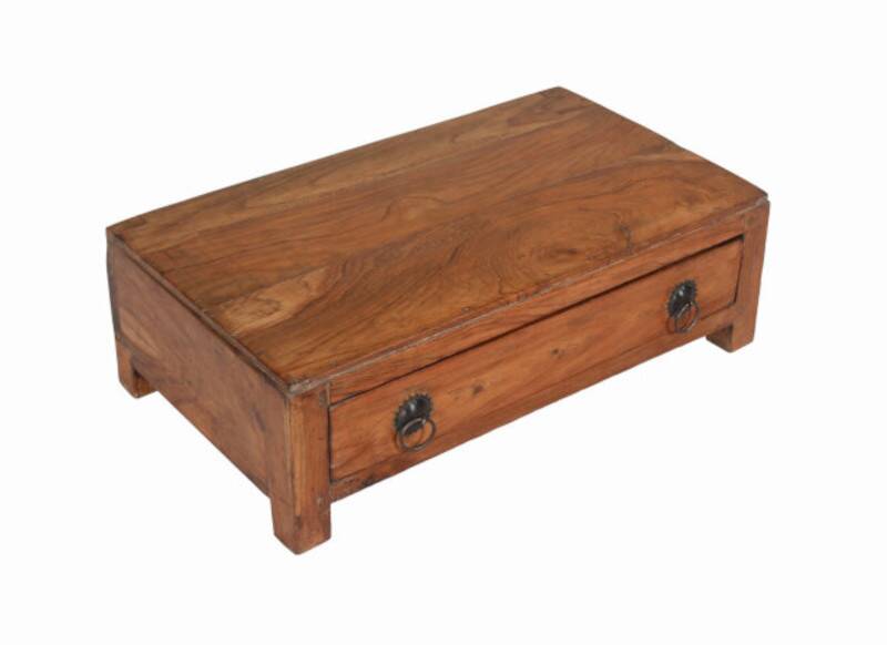 Table furniture de metier brown small bedside old teak drawer piece of origin india