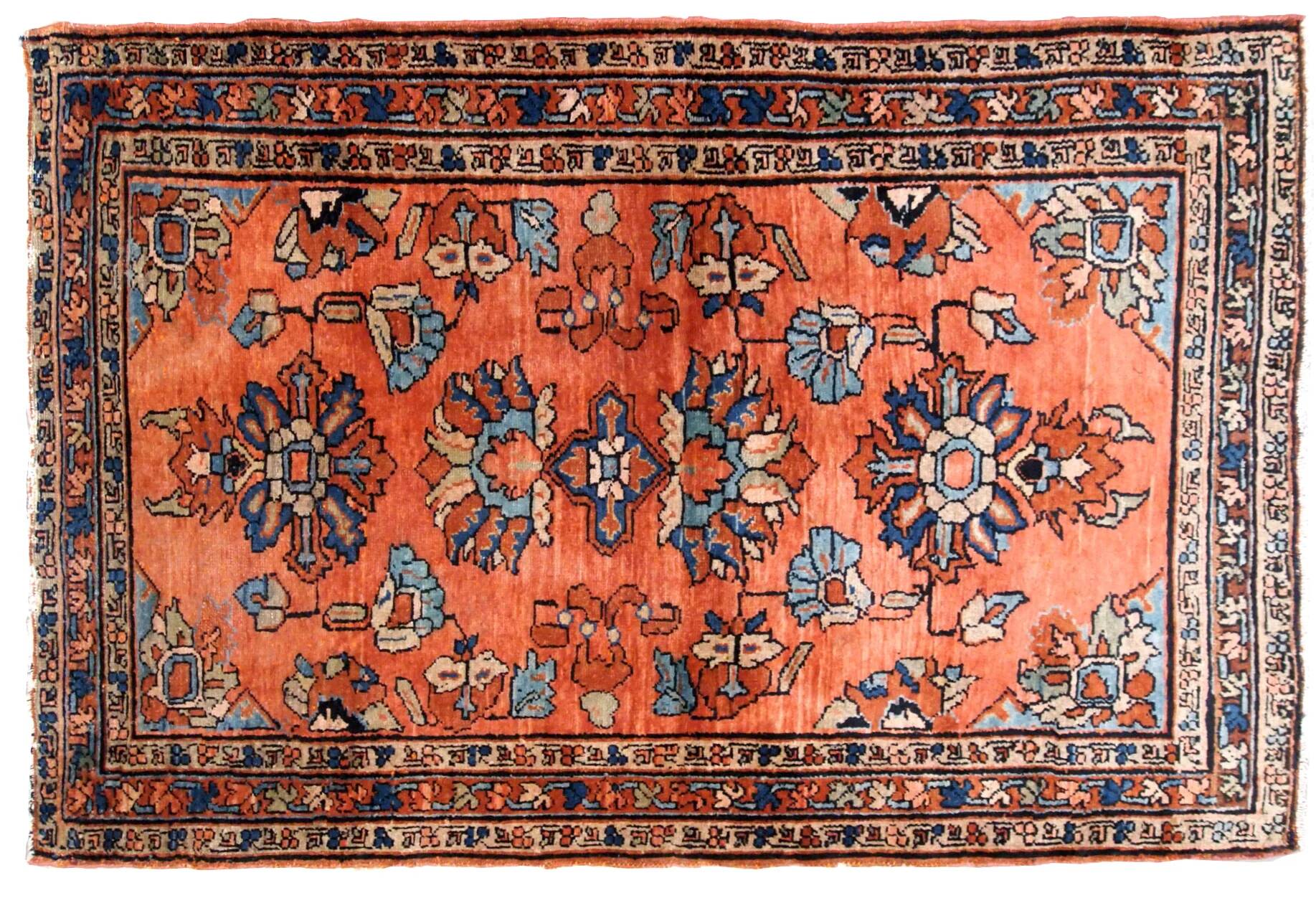 Handmade antique Persian Lilihan rug 3.2' x 4.10' (97cm x 150cm) 1920s - 1B666