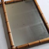 Miroir ancien en bois tourné façon bambou clair fin XIXe siècle, 62 x 46 cm