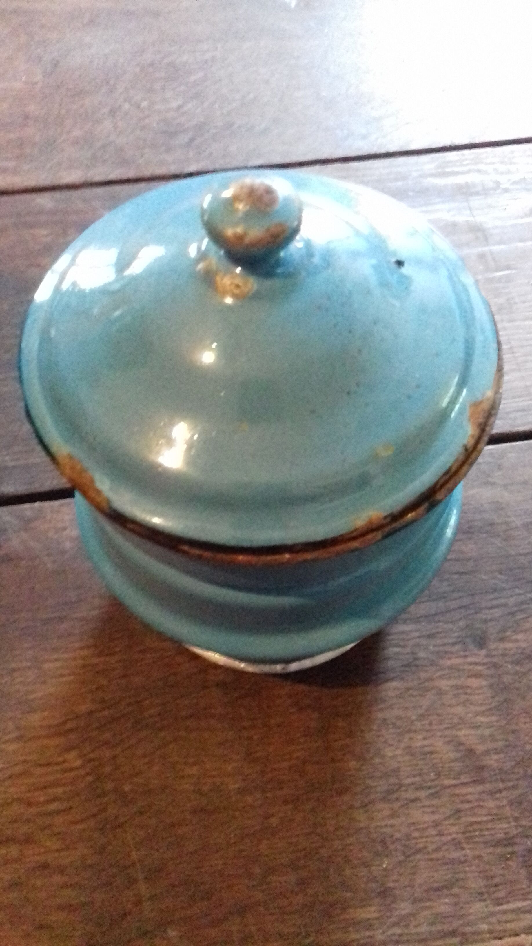 Blue enamelled coffee maker floral pattern
