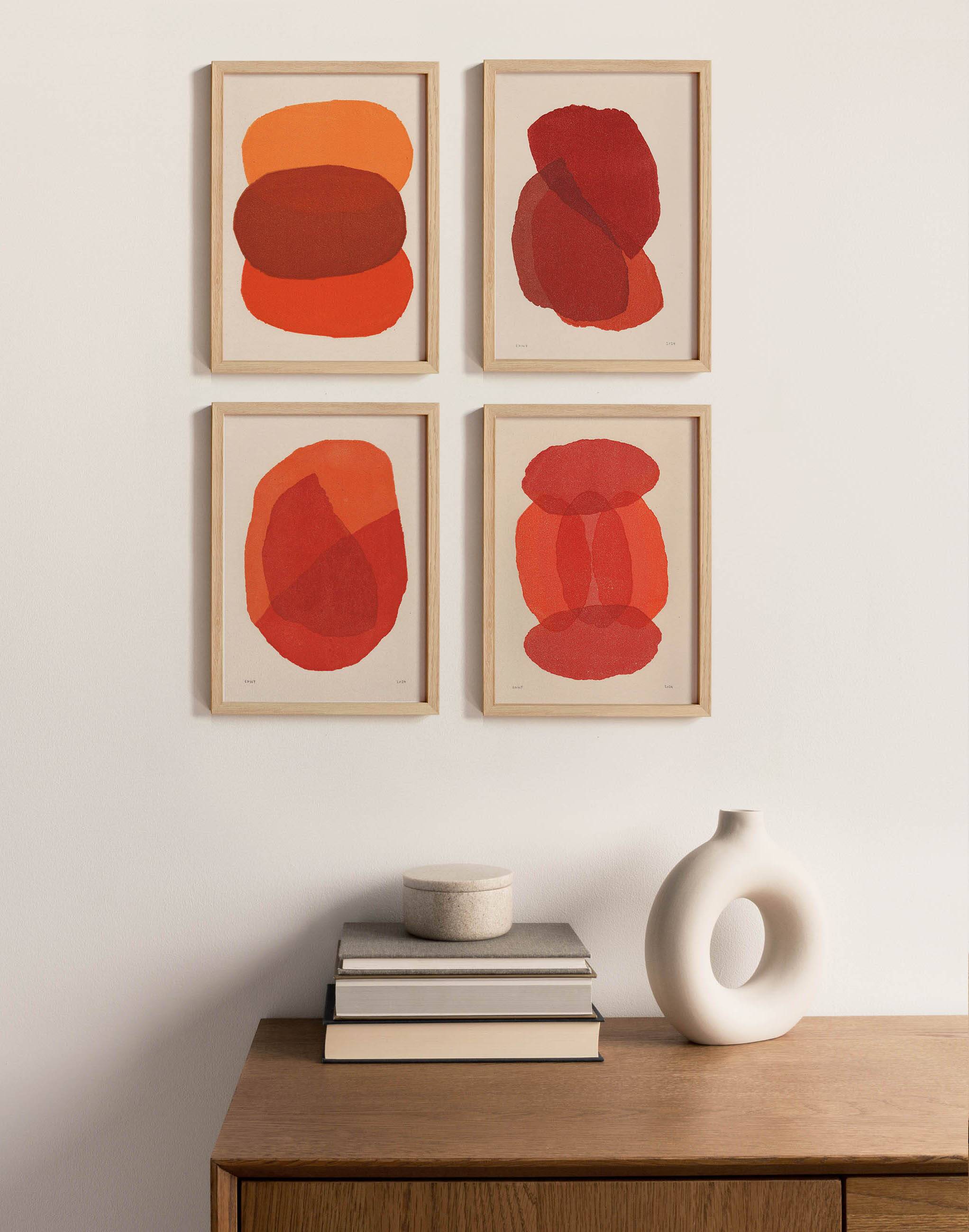 Collection of 4 abstract paintings on paper - painting signed eawy