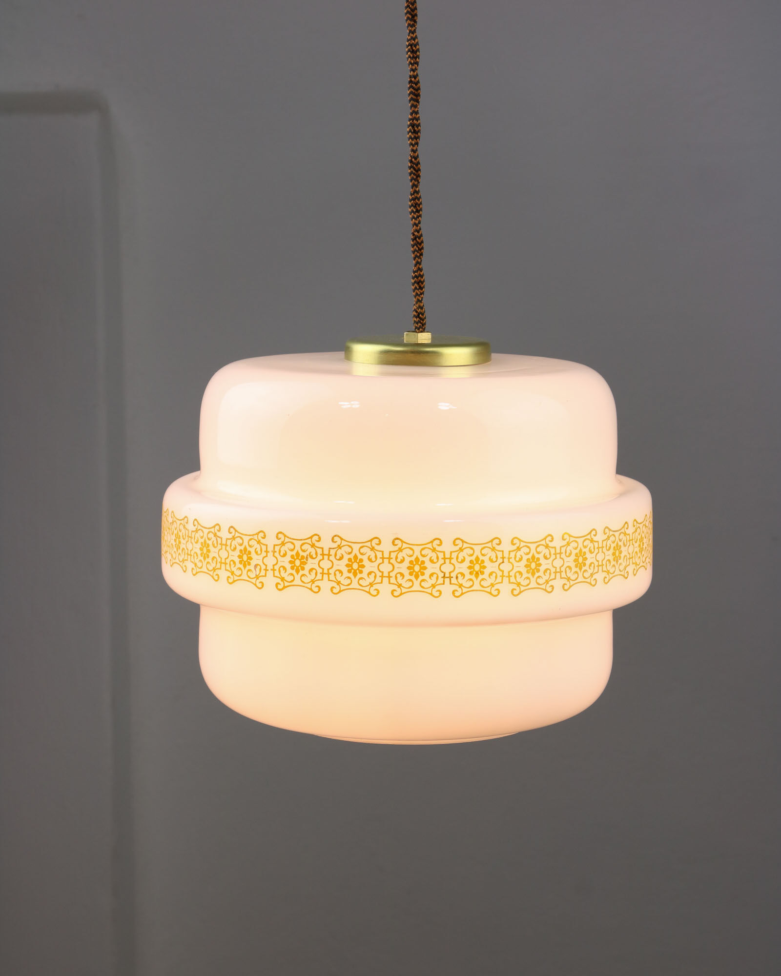 Mid-century Glass & Brass Pendant Lamp