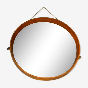 Circular wooden mirror
