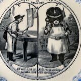 4 assiettes à dessert anciennes bleues et noires Jules Vieillard Bordeaux XIXème siècle