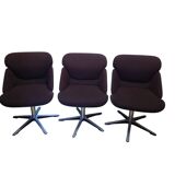 trois fauteuil Wilkhann pivotants tissue + coque signé 1970