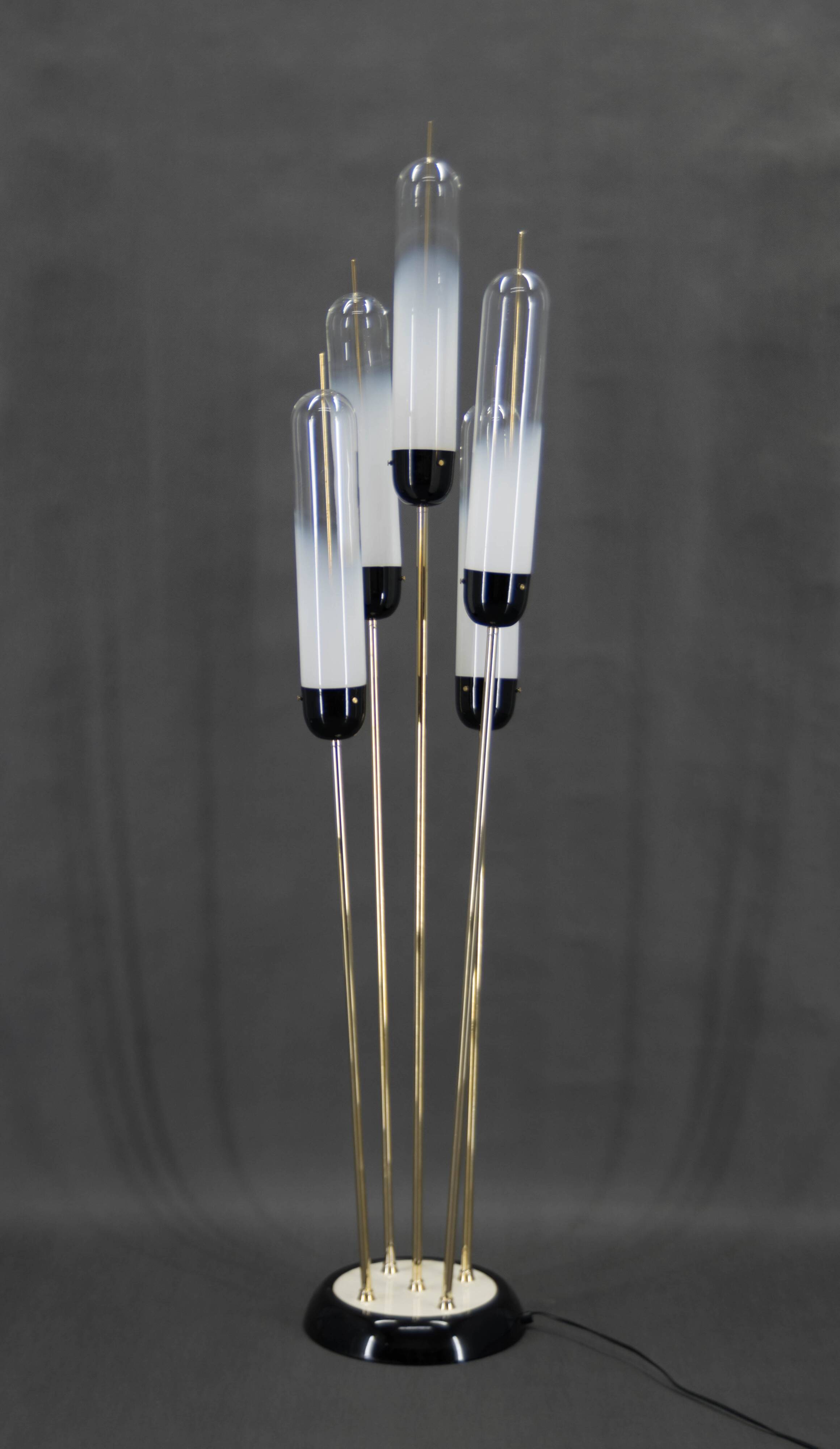 Mid-Century Modern Reed Floor Lamp Murano Glass Metal by Mazzega, Italy, 1970s