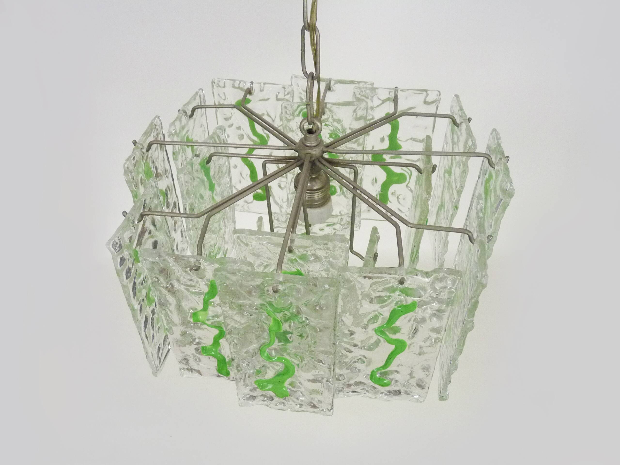 Mid-Century Italian Chandelier with Hanging Glass Plates Green Decor