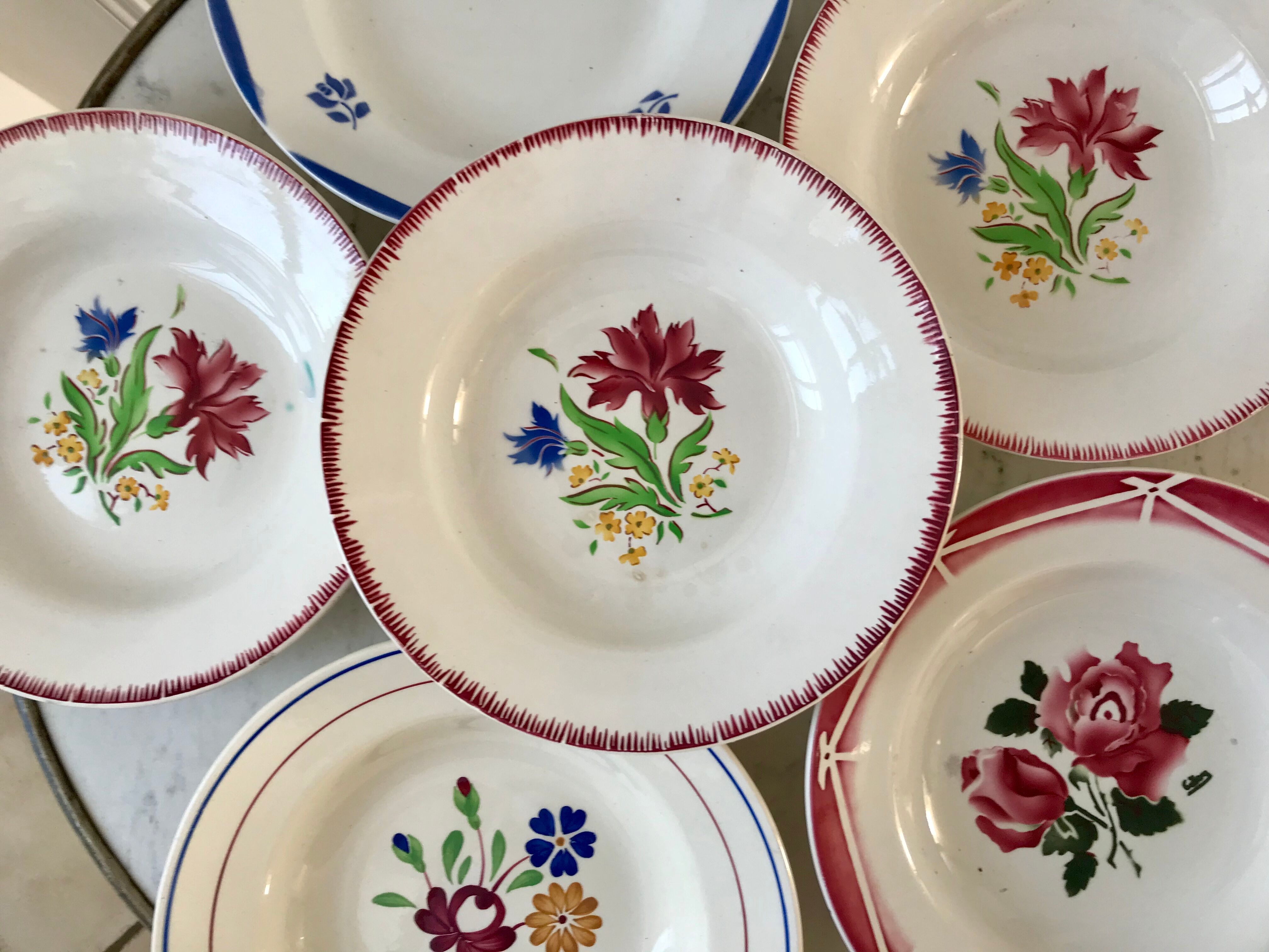 Lot de 6 assiettes creuses dépareillées Digoin Sarreguemines et Lunéville années 40