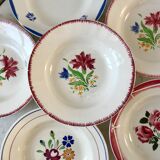 Set of 6 mismatched hollow plates Digoin Sarreguemines and Lunéville 40s