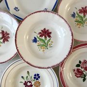 Set of 6 mismatched hollow plates Digoin Sarreguemines and Lunéville 40s