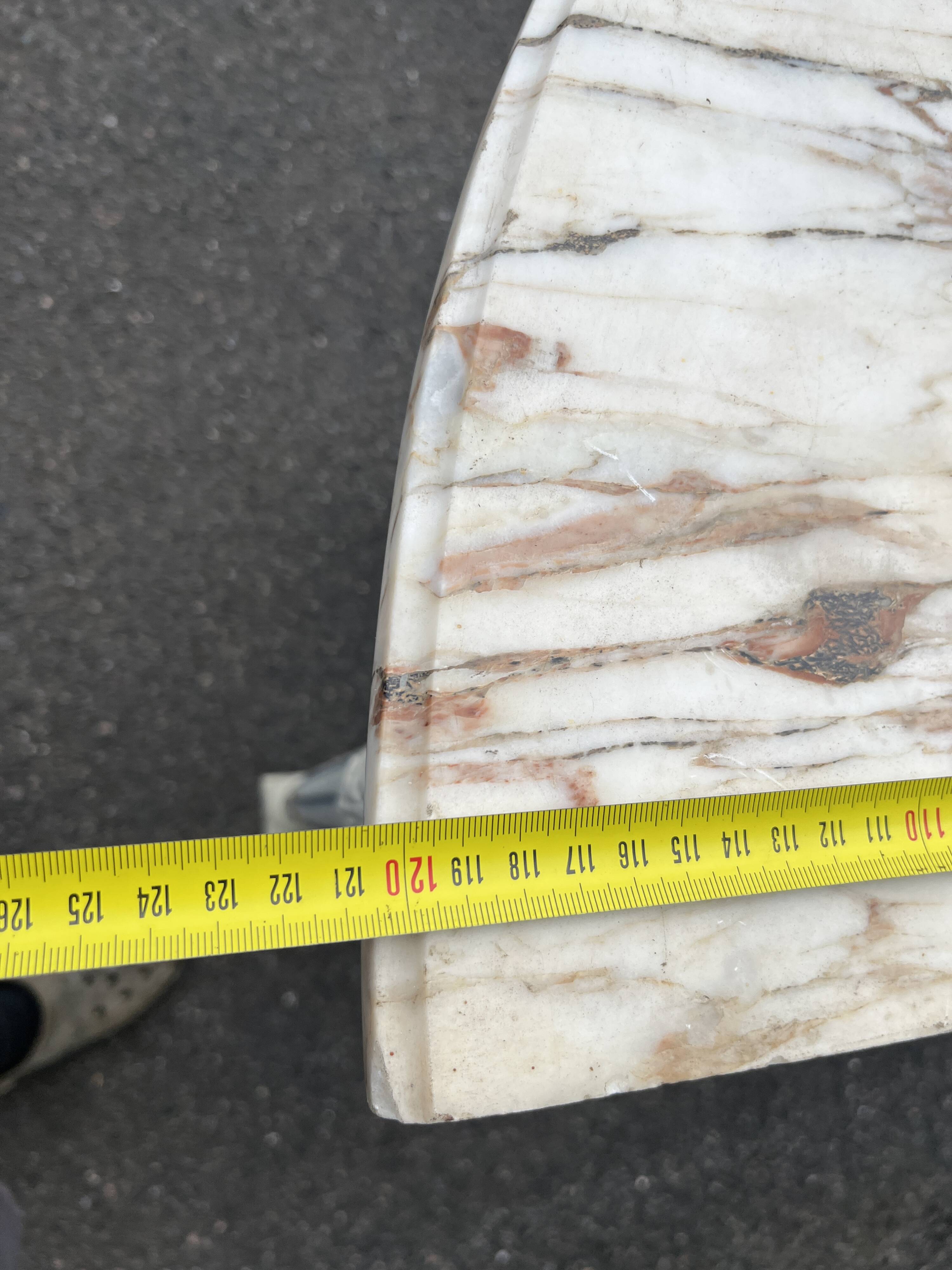 Louis XVI style half-moon console table with carved and painted wood and marble top