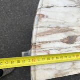 Louis XVI style half-moon console table with carved and painted wood and marble top