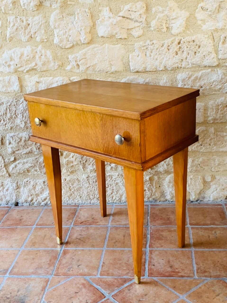 Vintage bedside table on compass legs, 1950 ́s