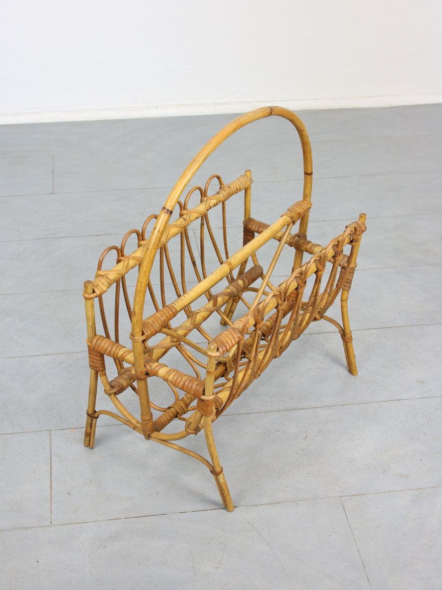 Vintage rattan newspaper magazine rack