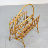 Vintage rattan newspaper magazine rack