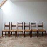 Set of 14 mid-century french rush farmhouse dining chairs