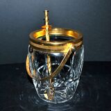 Vintage gold cut crystal ice bucket - ice cube pot + tongs CRISTAL AG