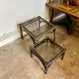 2 coffee tables, rattan sofa tips and smoked glass