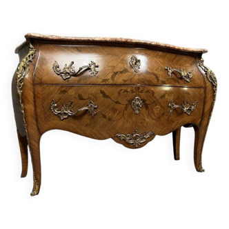 Louis XV style curved chest of drawers in precious wood marquetry circa 1900