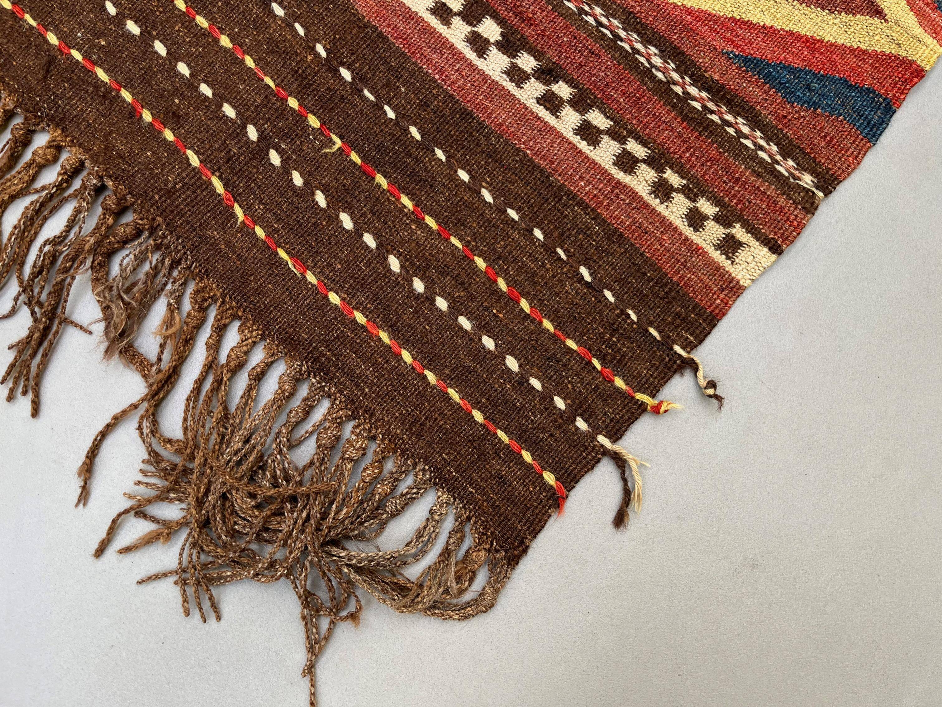 Vintage Afghan Tribal Kilim Wool Rug 390x185 cm Red, Orange, Brown, Black Large
