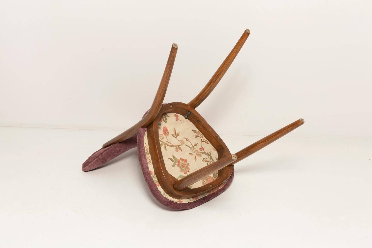 Heart-shaped chair in plum velvet and beech wood, Europe, 1960s