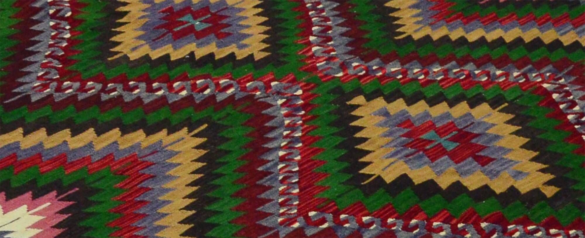Turkish Kilim Yuruk Vintage 169x300 cm Geometric Green Red Yellow