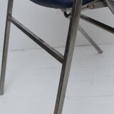 Folding blue skaï chair - chrome legs